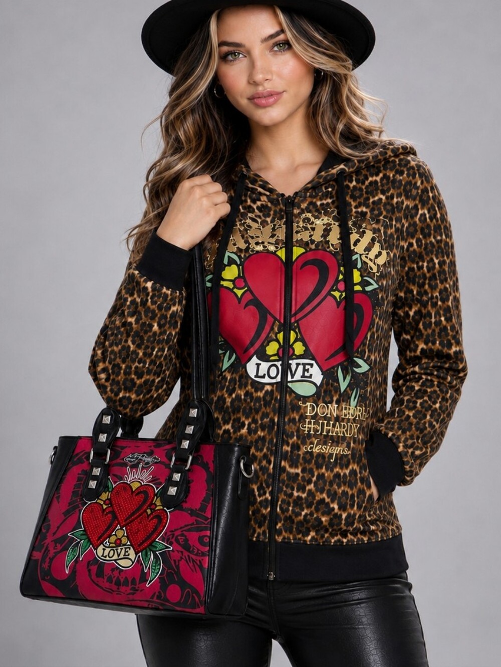 2Pc 🤩 ED HARDY Love Insulated SATCHEL TOTE BAG + SMALL Zip Up HOODIE